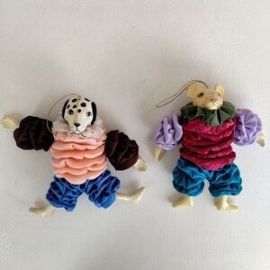 Set of 2 Vintage Animal Figurine Ornaments Mouse Dalmatian Renaissance Costumes